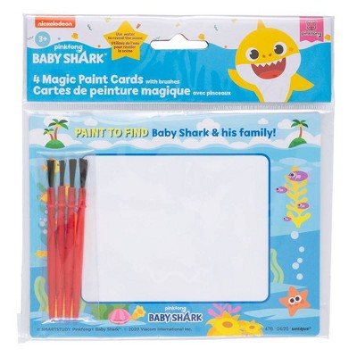 Baby Shark 4ct Magic Watercolor Painted Cards with Brushes Party Favors: Birthday & All Occasions, Kids Party Supplies