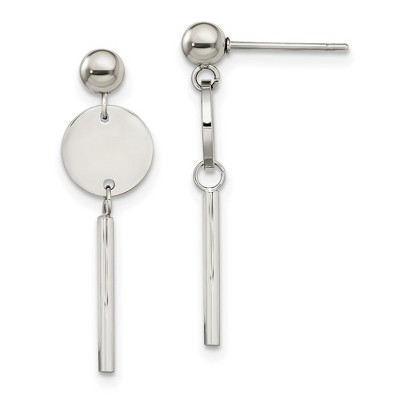 Chisel Stainless Steel Polished Disc with Bar Dangle Earrings