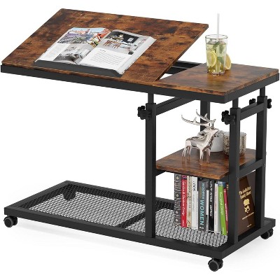 Tribesigns Height Adjustable End Table, C-Type Side Table with Wheels