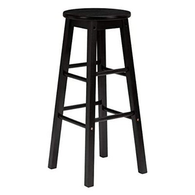 PJ Wood Round-Seat 24 Inch Tall Kitchen Counter Stools for Homes, Dining Spaces, and Bars with Backless Seats, 4 Square Legs, Set of 2