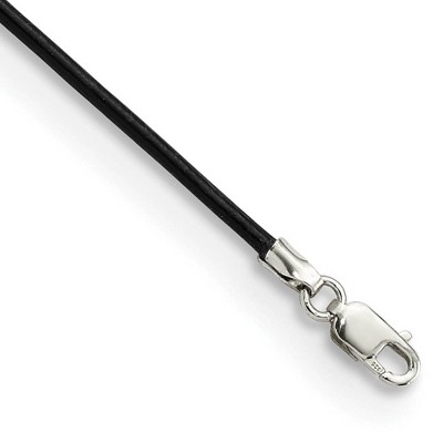 Black Bow Jewelry 1.5mm Black Leather Cord Chain & Sterling Silver Clasp Necklace