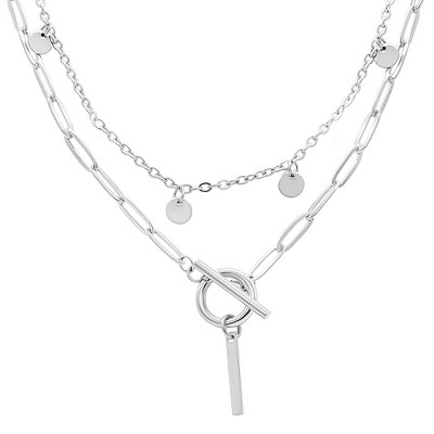 Adornia Tarnish Resistant Sterling Silver Plated Confetti And Paperclip Layered Initial Toggle Necklace