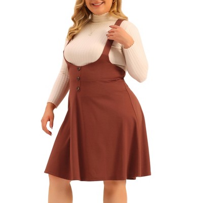 Agnes Orinda Women's Plus Size Suspender Detachable Strap Basic High Waist Overall A Line Dresses