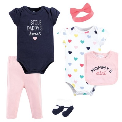 Hudson Baby Infant Girl Cotton Layette Set, Bold Mom Dad