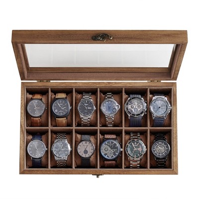SONGMICS Watch Box 12-Slot Watch Case Organizer Solid Wood Watch Display Case with Removable Pillows