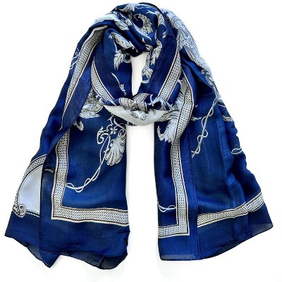 Wrapables Silk Like Satin Polyester Large Scarf Wrap, Navy Regal