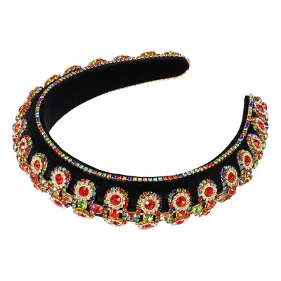 Unique Bargains Women's Bling Double-layered Rhinestone Flannel Wide Edge Headband 5.71"x1.30" 1Pc