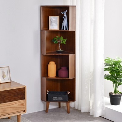 Corner bookcase, bookshelf, bamboo wood storage cabinet, display shelf, Suitable For Living Room, Bedroom, Office