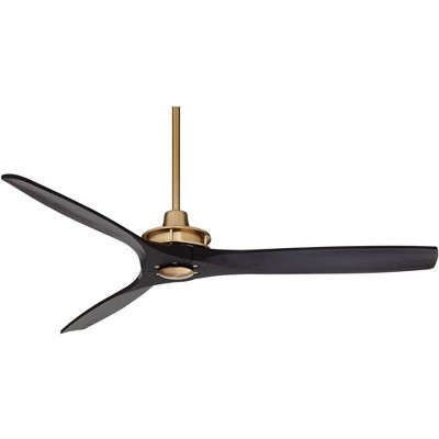 Casa Vieja 52" Windspun Modern Indoor Ceiling Fan 3 Blade Remote Control Soft Brass Finish Motor Matte Black Finish Wood Blades Bedroom Living Room