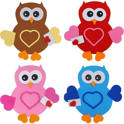 4E's Novelty Valentines Day Owl Magnet Craft for Kids 12 Pack Foam Valentines Day Craft for Kids Classroom DIY Activity Bulk