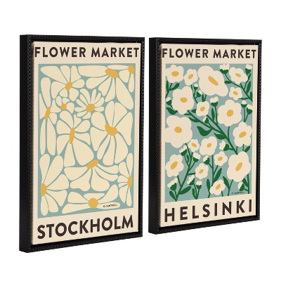 Kate and Laurel Sylvie Flower Market 1 and 2 Framed Canvas Art Set by Carrie Cantwell