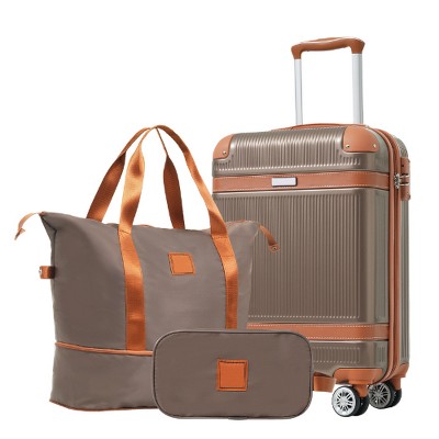 Lyngins 3-Piece Luggage Set – 20" Airline-Approved Carry on Luggage (ABS Hard Shell), Travel Duffel Bag (Trolley Sleeve), Toiletry Bag, TSA Lock,