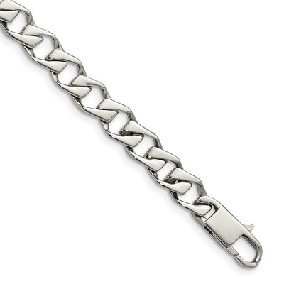 Black Bow Jewelry 9mm Stainless Steel Polished Fancy Open Curb Chain Bracelet, 8.5 Inch