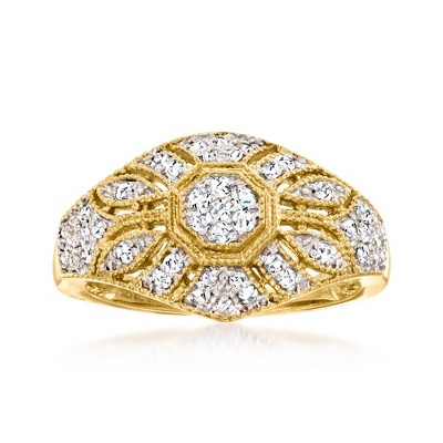 Ross-Simons 0.25 ct. t.w. Diamond Floral Milgrain Vintage-Inspired Ring in 18kt Gold Over Sterling