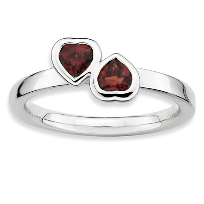 Black Bow Jewelry Sterling Silver Stackable Double Heart Garnet Ring