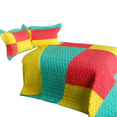 Slickblue Full/Queen, Handmade Patch Design Quilt Set with Shams, 100% TC Fabric, Vermicelli Quilted, 3 Piece