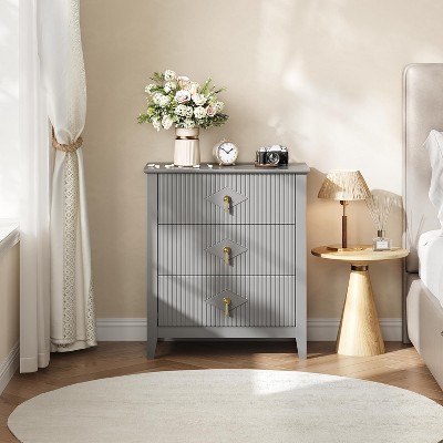 27.5" Wide 3 Drawer Nightstand Fluted Panel Modern Chest of Drawers Bedside Storage Table, for Living Room, Hallway, Entryway