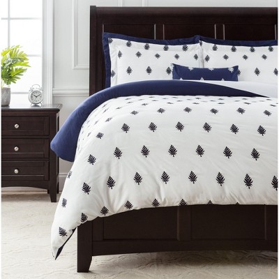 Chanasya Navy White Embroidered Duvet Cover Set, 6pc
