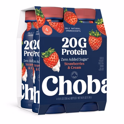 Chobani 20g Protein Greek Yogurt Drink Strawberry Cream - 40 fl oz/4ct Bottles