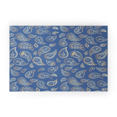 Cynthia Haller Classic blue and gold paisley Looped Vinyl Welcome Mat - Society6