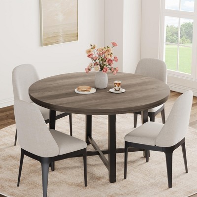 47" Round Dining Table for 4, Kitchen Dining Room Table with Sturdy Metal Frame, Wood Circle Kitchen Table for Space Saving