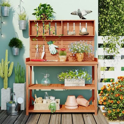 YOOCOZZ  65" Rustic Potting Bench with Shelves and Side Hook