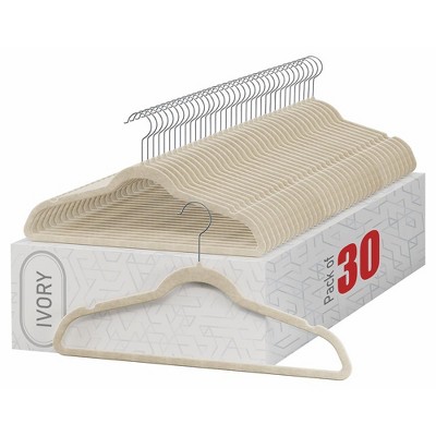 30 Pack Velvet Cloth Hangers Non-Slip Ultra-Thin Hangers in Ivory - HomeItUsa