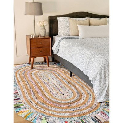 Unique Loom Chindi Jute Indoor Flatweave Braided Fringe Area Rug
