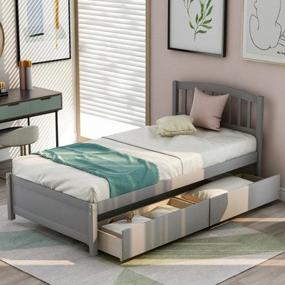 Twin Wood Platform Storage Bed Frame with Headboard and Two Drawers-ModernLuxe