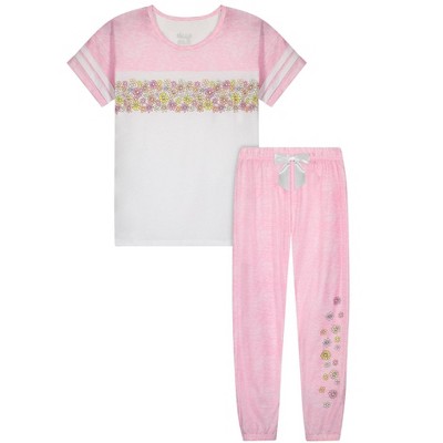 Sleep On It Girls 2-Piece Short-Sleeve Super Soft Jersey Pajama Pants Set