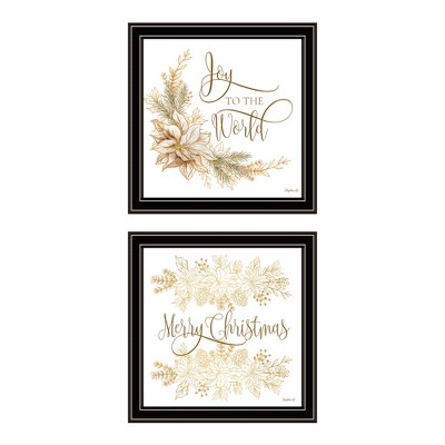 2- Piece Vignette Golden Merry Christmas Black Framed Wall Art for Living Room, Bedroom Wall Art Print for Home Decor by Mollie B