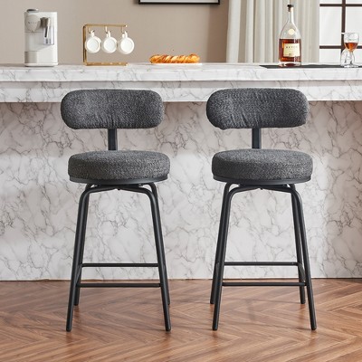 Akoasm 2 Pieces Velvet 360 Degree Swivel Kitchen Dinning Chairs With Metal Legs Footrest-Dark Grey