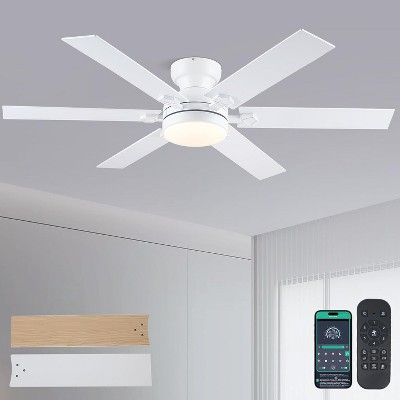 46 Inches Flush Mount White Ceiling Fan with Light,Low Profile Ceiling Fan with Remote and APP Control