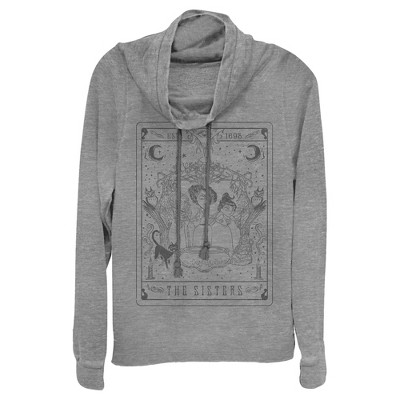 Juniors Womens Disney Hocus Pocus Sanderson Sister Tarot Card Cowl Neck Sweatshirt