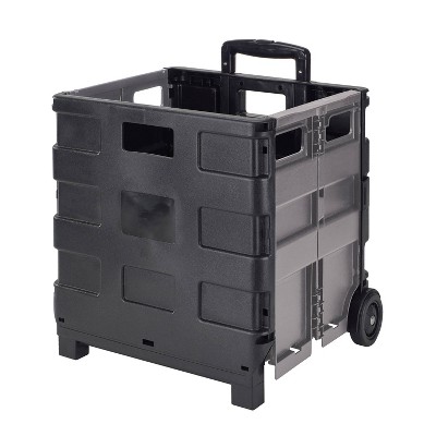 Simplify Portable Folding Shopping Cart: Black Rolling Tote with Wheels, Universal Utility Storage, No Assembly Required