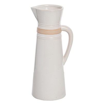 Transpac 13 Inch White Ceramic Everyday Common Ground Pitcher Dolomite Beverage Server