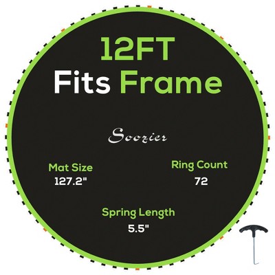 Soozier Trampoline Replacement Mat, Fits 12' Trampoline w/ 72 V-Hooks & 5.5" Springs, 8 Rows of Stitching & Tool (Spring & Frame not Included)