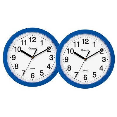Impecca 10" Quiet Movement Wall Clock - BLUE, 2-Pack