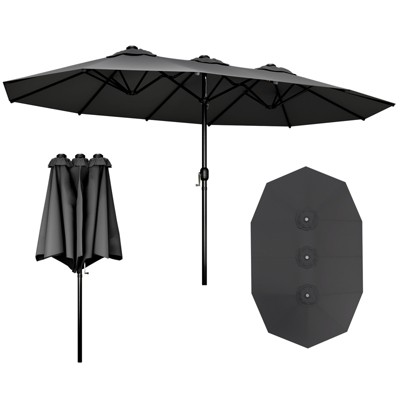 FONTOI Double Sided Outdoor Umbrella with Crank Handle, Rectangular Market Umbrella with 12 Ribs for Patio, Deck, Gray, 106.2"*94.5"*181.1"