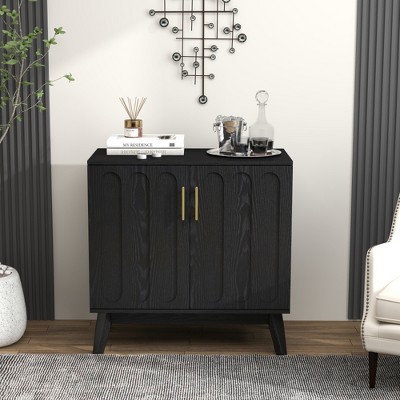 VASIP Black Fluted Sideboard Buffet, Sideboard Cabinet with Adjustable Shelves & Solid Wood Legs,Storage Cabinet for Living Room, Hallway, Kitchen