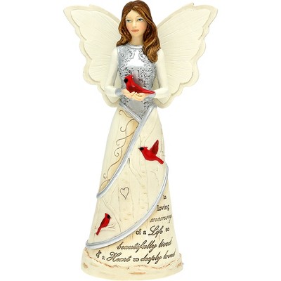 Pavilion Gift Company - In Loving Memory - 7.5" Angel with Cardinals - Decorative Objects