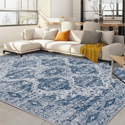 Area Rug Retro Boho Pattern Washable Ultra-Thin Non Slip Living Room Dining Bedroom & Office Dark Green