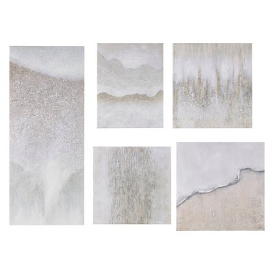 Madison Park 5pc Natural Essence Hand Embellished Abstract Gallery Canvas Wall Art Set: Modern Decor, MDF Frame