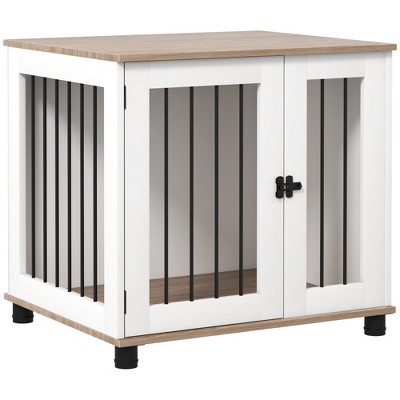 PawHut Dog Crate Furniture, Indoor Side Table Dog Kennel Furniture, End Table with Lockable Door for Small and Medium Dogs, Walnut Brown