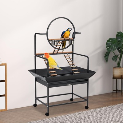 Jojoka Pet Bird Cage for Parakeets, Large Wrought Iron Cage with Rolling Stand, Detachable Tray, Feeding Boxes
