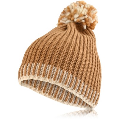 French Connection Beanie Hat for Winter Contrast Design with Pom Pom