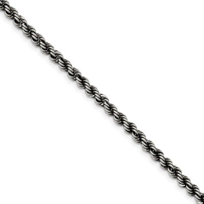 Black Bow Jewelry 4mm Two Tone Sterling Silver Solid Rope Chain Bracelet