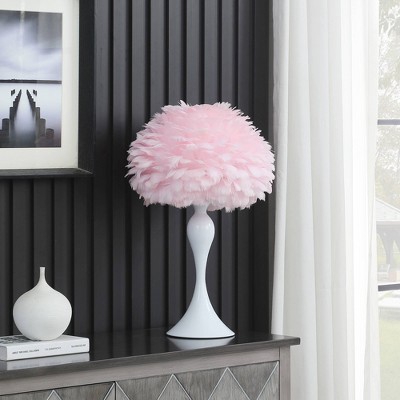 18.25" Soft Pink Feather Aquina Crisp Contour Glam Table Lamp White - Ore International