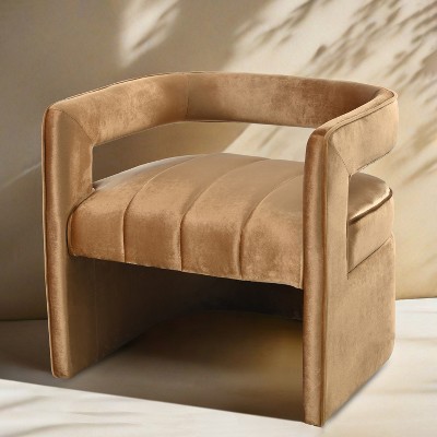 Modern Velvet Accent Chair with Ribbed Detail, Luxury Curved Fully Upholstered Chair -ModernLuxe