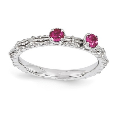 Black Bow Jewelry Sterling Silver Stackable Created Ruby Round Two Stone Ring